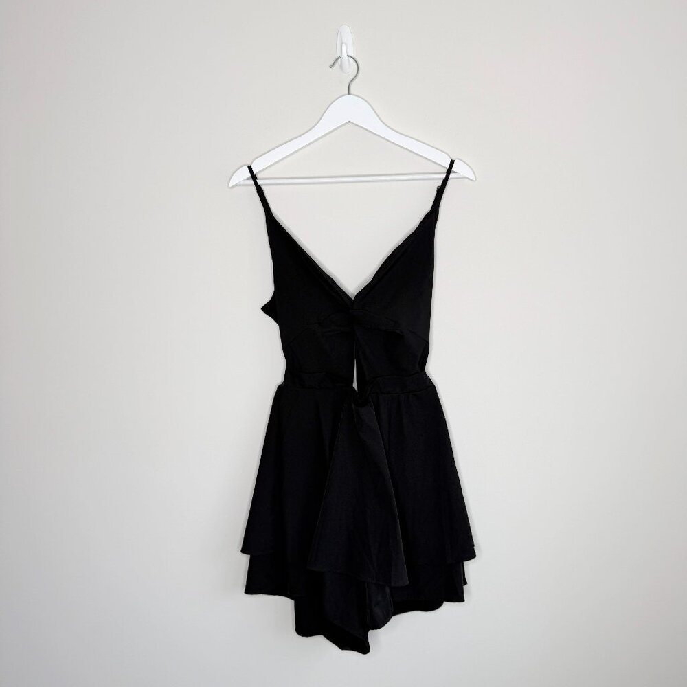 Black Knot Front Tie Back Layered Romper